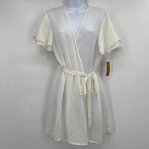 Flora Nikrooz Ivory Sheer Wrap Belted Short Robe Cover-Up – Women’s Size S/M NWT